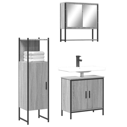 vidaXL 3 Piece Bathroom Furniture Set Grey Sonoma Engineered Wood