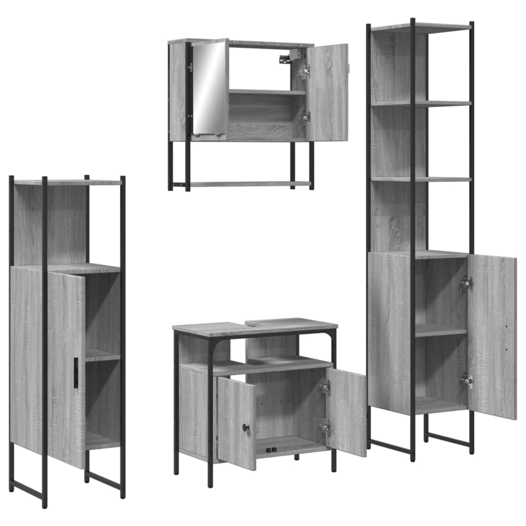 vidaXL 4 Piece Bathroom Furniture Set Grey Sonoma Engineered Wood