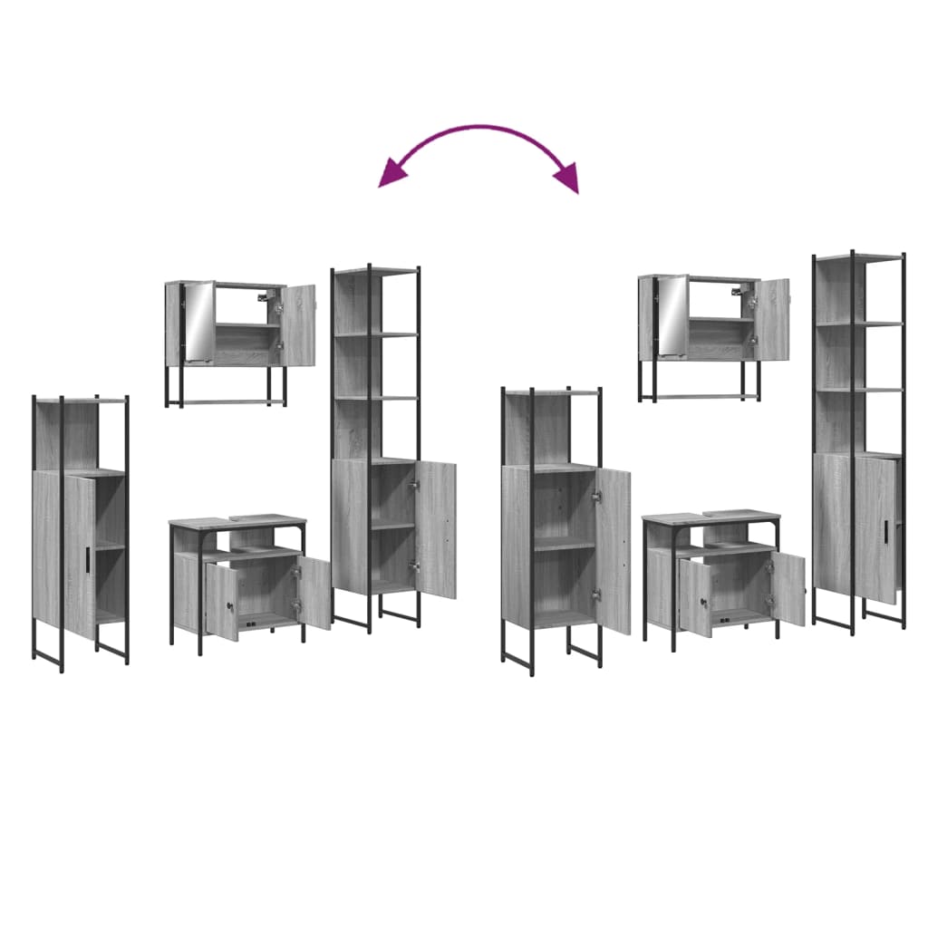 vidaXL 4 Piece Bathroom Furniture Set Grey Sonoma Engineered Wood