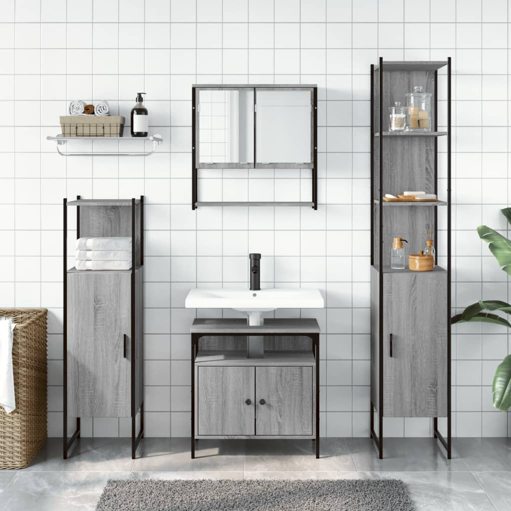 vidaXL 4 Piece Bathroom Furniture Set Grey Sonoma Engineered Wood