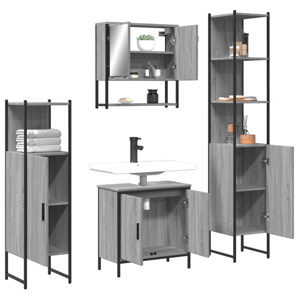 vidaXL 4 Piece Bathroom Furniture Set Grey Sonoma Engineered Wood