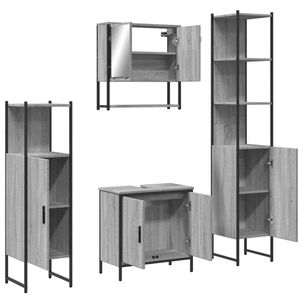 vidaXL 4 Piece Bathroom Furniture Set Grey Sonoma Engineered Wood