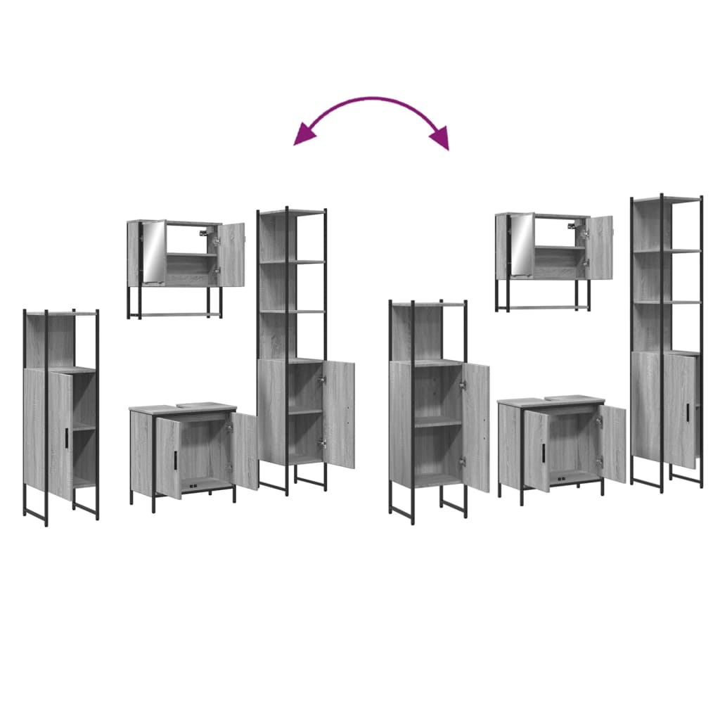 vidaXL 4 Piece Bathroom Furniture Set Grey Sonoma Engineered Wood