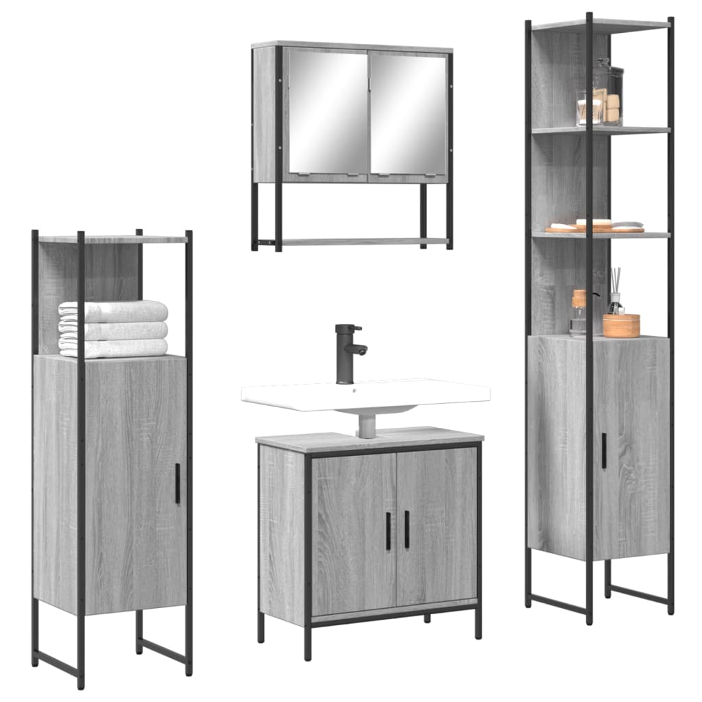 vidaXL 4 Piece Bathroom Furniture Set Grey Sonoma Engineered Wood
