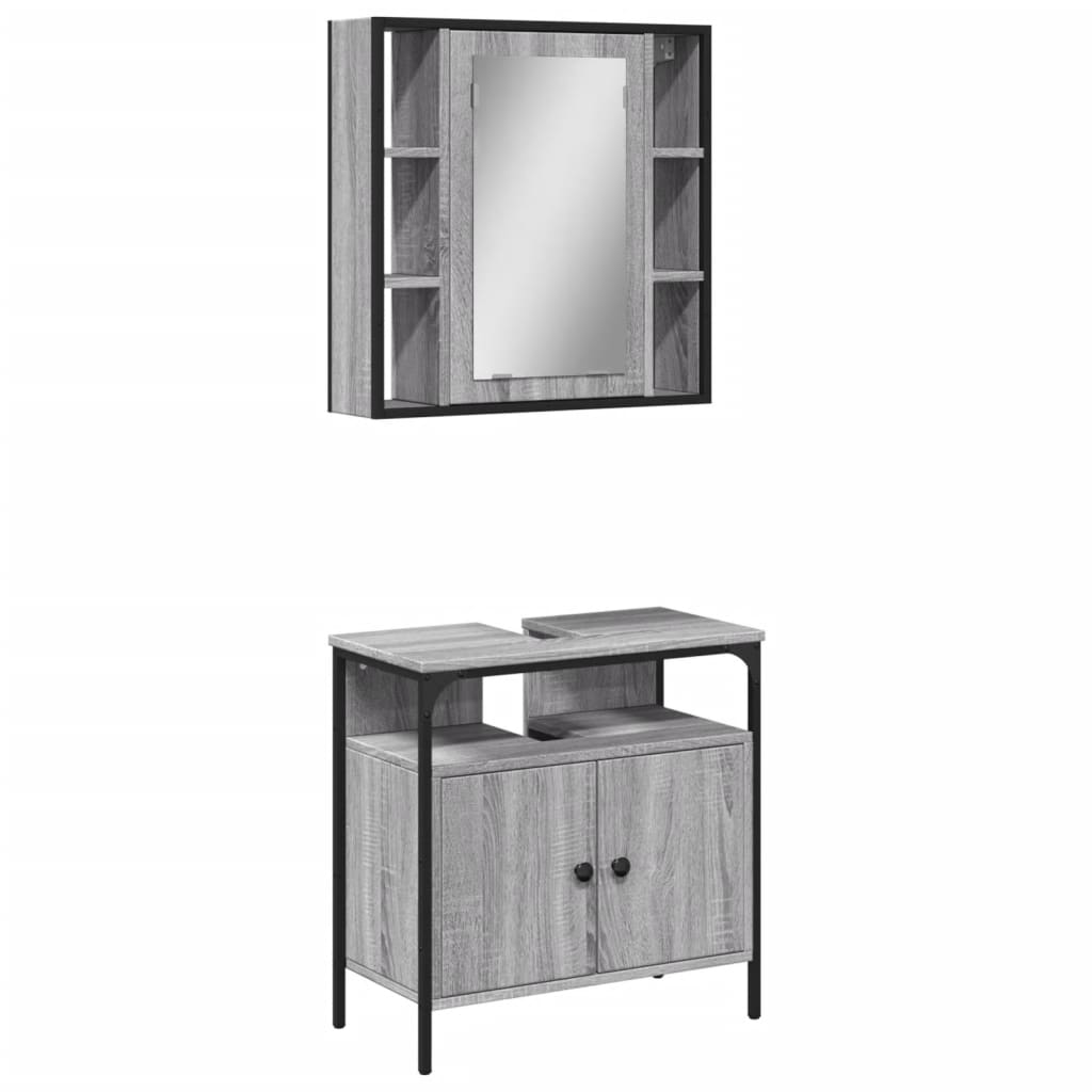 vidaXL 2 Piece Bathroom Furniture Set Grey Sonoma Engineered Wood