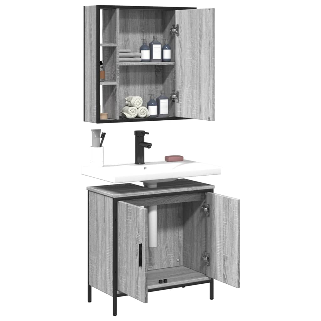vidaXL 2 Piece Bathroom Furniture Set Grey Sonoma Engineered Wood