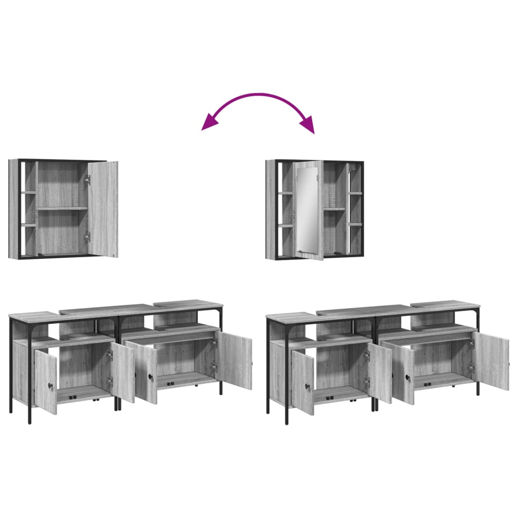 vidaXL 3 Piece Bathroom Cabinet Set Grey Sonoma Engineered Wood