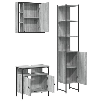 vidaXL 3 Piece Bathroom Cabinet Set Grey Sonoma Engineered Wood