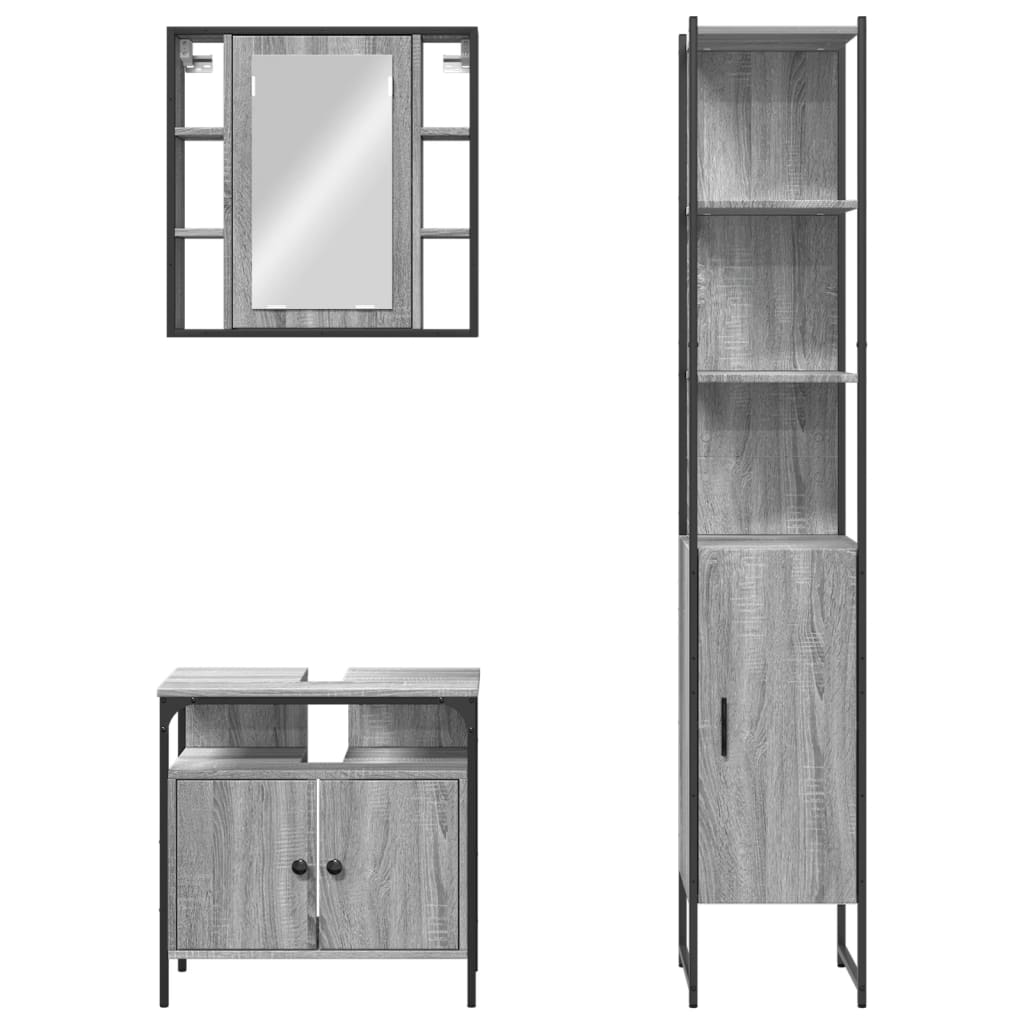 vidaXL 3 Piece Bathroom Cabinet Set Grey Sonoma Engineered Wood