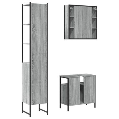 vidaXL 3 Piece Bathroom Cabinet Set Grey Sonoma Engineered Wood
