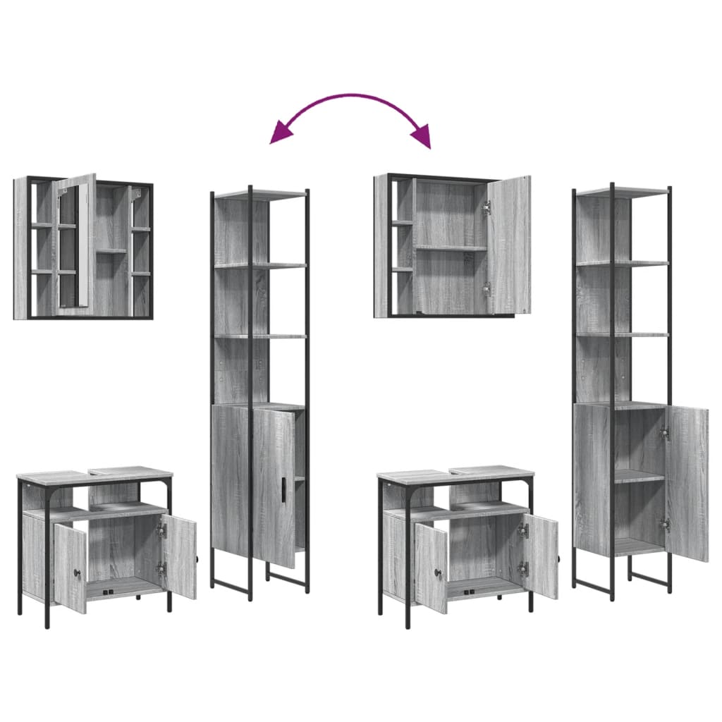 vidaXL 3 Piece Bathroom Cabinet Set Grey Sonoma Engineered Wood