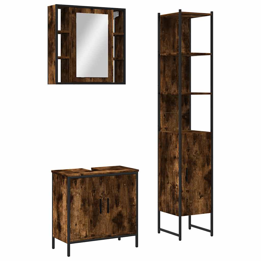 vidaXL 3 Piece Bathroom Cabinet Set Smoked Oak Engineered Wood