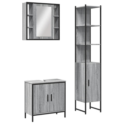 vidaXL 3 Piece Bathroom Cabinet Set Grey Sonoma Engineered Wood