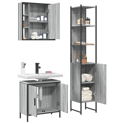 vidaXL 3 Piece Bathroom Cabinet Set Grey Sonoma Engineered Wood