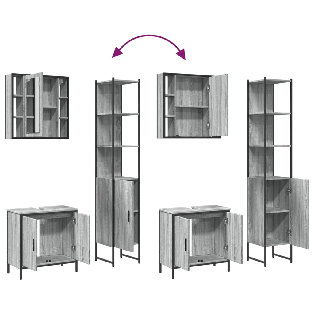 vidaXL 3 Piece Bathroom Cabinet Set Grey Sonoma Engineered Wood