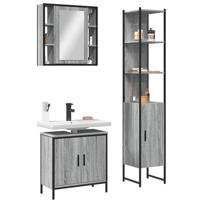 vidaXL 3 Piece Bathroom Cabinet Set Grey Sonoma Engineered Wood