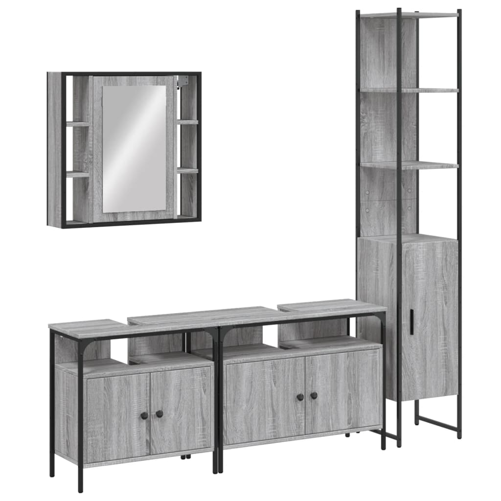 vidaXL 4 Piece Bathroom Cabinet Set Grey Sonoma Engineered Wood