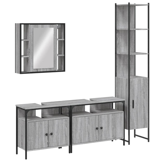vidaXL 4 Piece Bathroom Cabinet Set Grey Sonoma Engineered Wood
