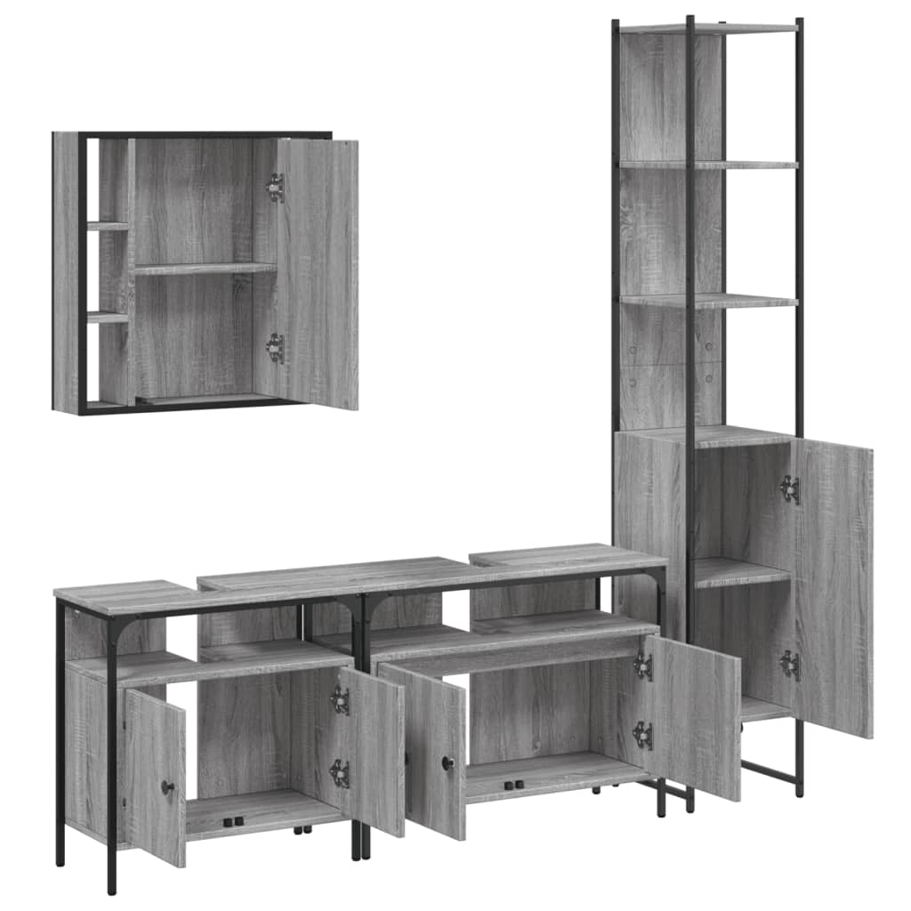 vidaXL 4 Piece Bathroom Cabinet Set Grey Sonoma Engineered Wood