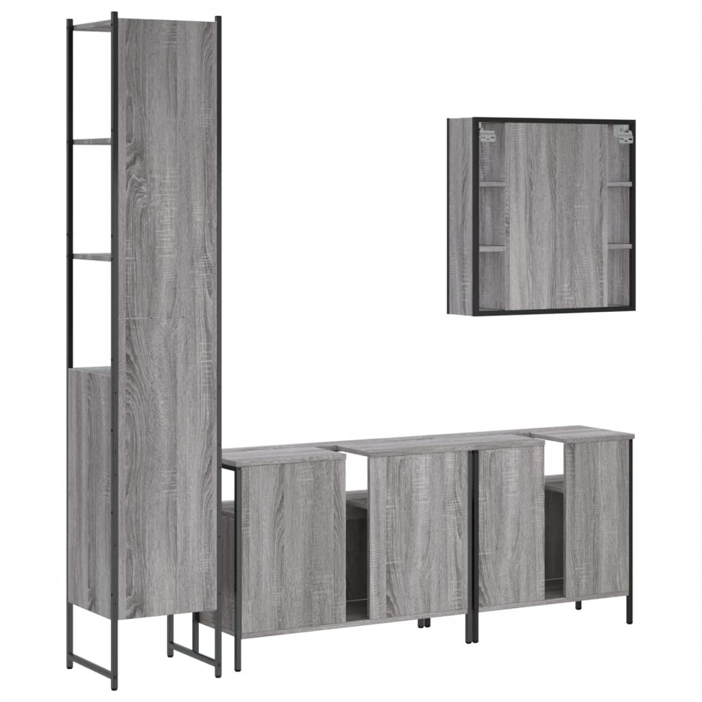 vidaXL 4 Piece Bathroom Cabinet Set Grey Sonoma Engineered Wood