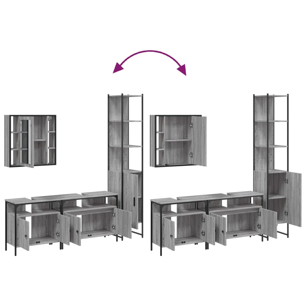 vidaXL 4 Piece Bathroom Cabinet Set Grey Sonoma Engineered Wood