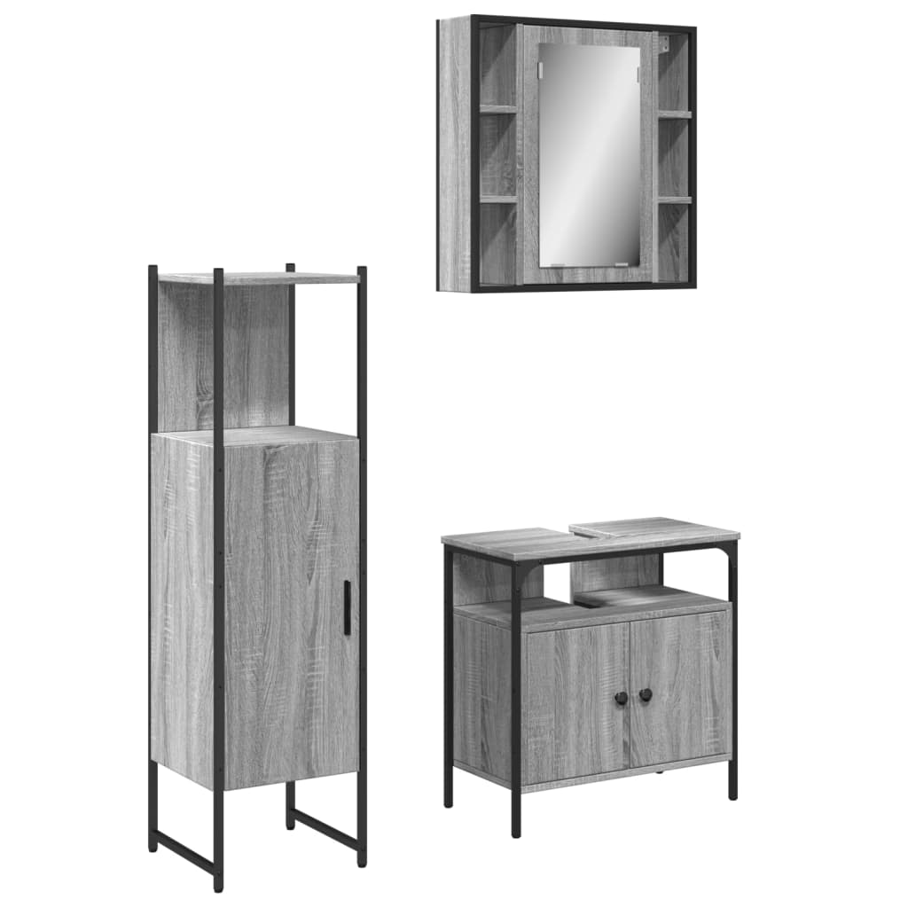 vidaXL 3 Piece Bathroom Cabinet Set Grey Sonoma Engineered Wood