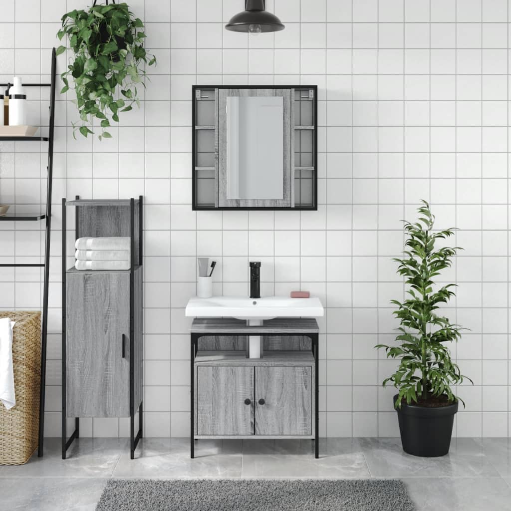 vidaXL 3 Piece Bathroom Cabinet Set Grey Sonoma Engineered Wood