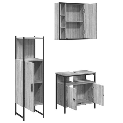vidaXL 3 Piece Bathroom Cabinet Set Grey Sonoma Engineered Wood