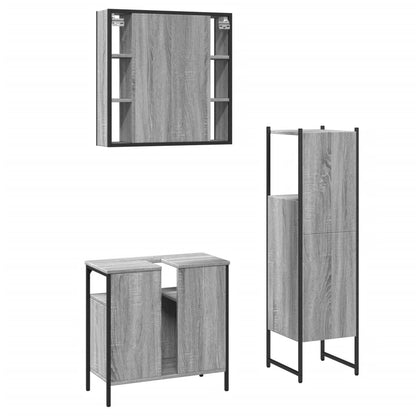 vidaXL 3 Piece Bathroom Cabinet Set Grey Sonoma Engineered Wood