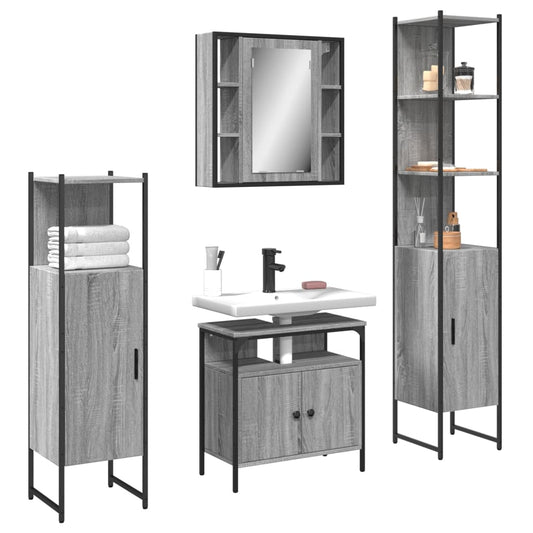 vidaXL 4 Piece Bathroom Cabinet Set Grey Sonoma Engineered Wood
