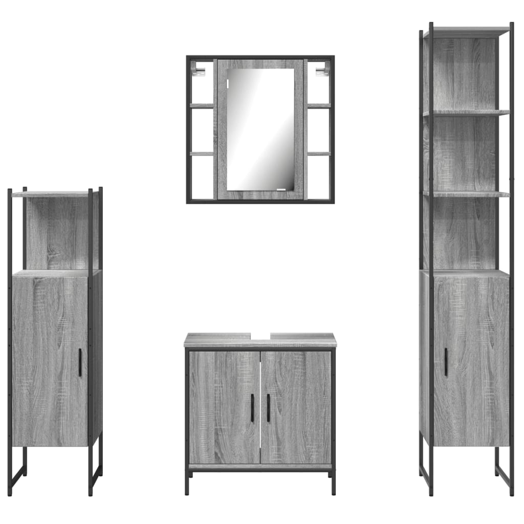 vidaXL 4 Piece Bathroom Cabinet Set Grey Sonoma Engineered Wood