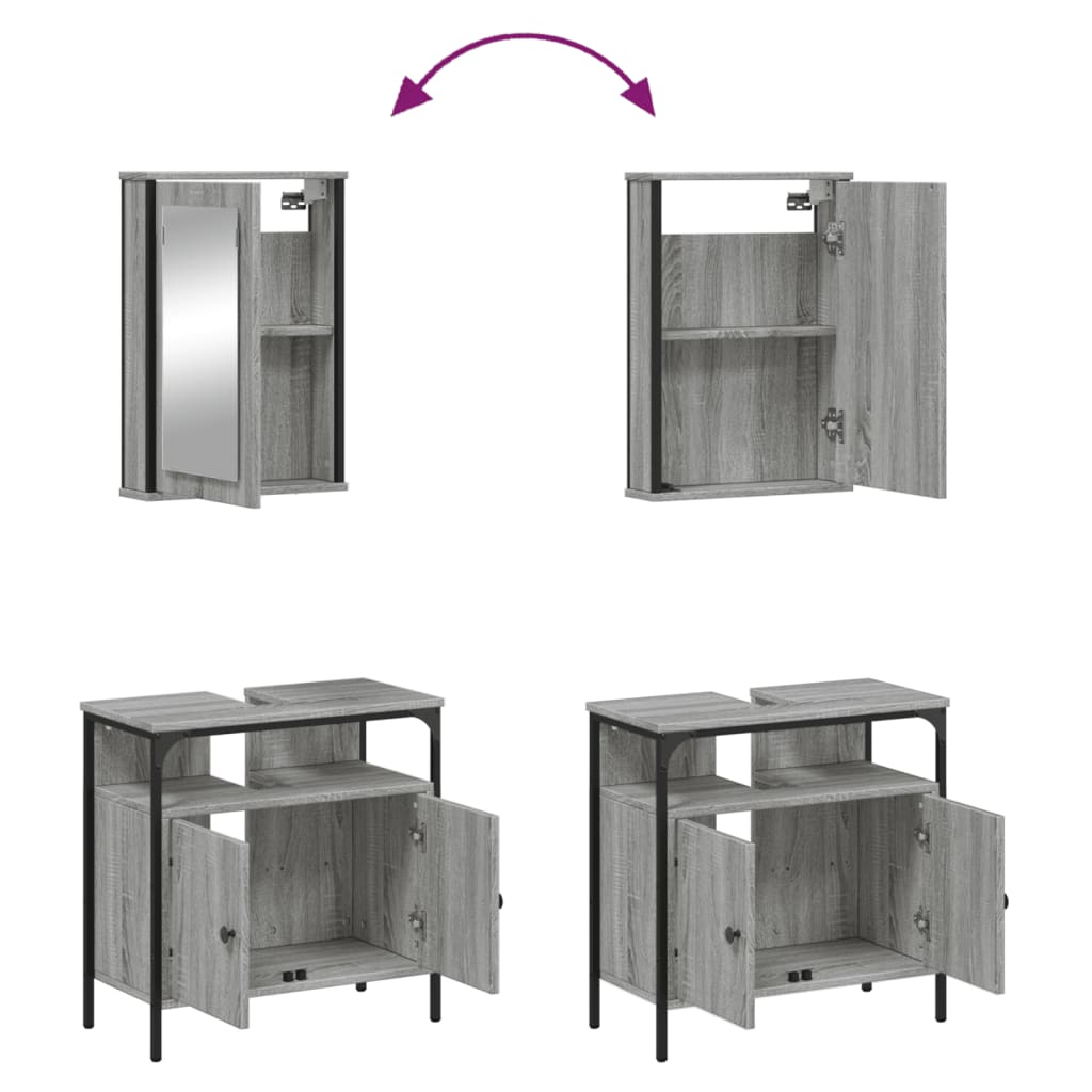 vidaXL 2 Piece Bathroom Furniture Set Grey Sonoma Engineered Wood