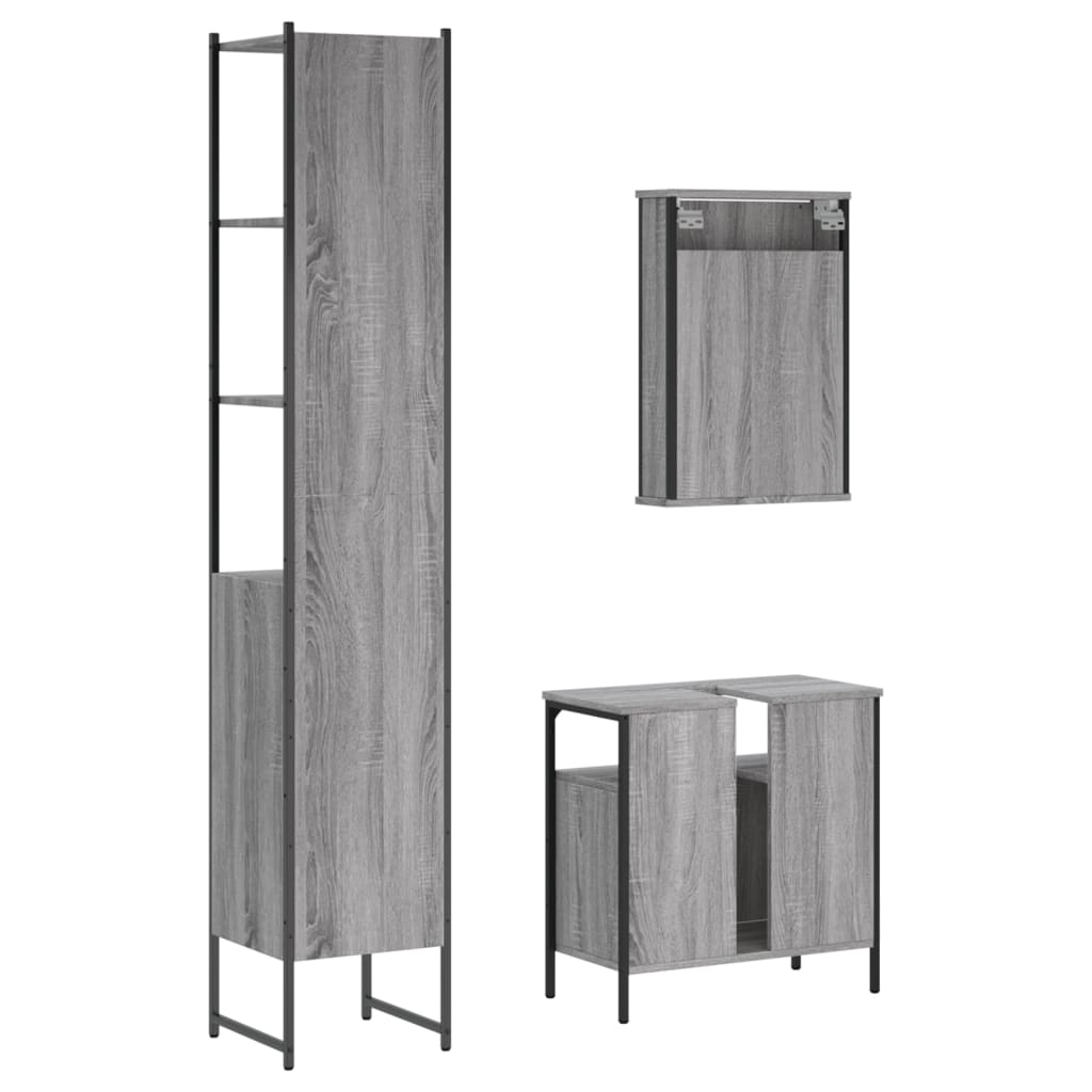 vidaXL 3 Piece Bathroom Furniture Set Grey Sonoma Engineered Wood