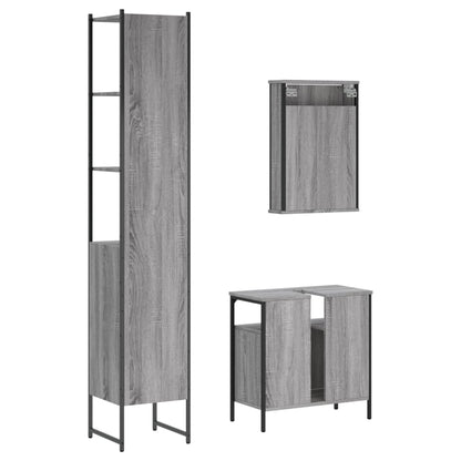 vidaXL 3 Piece Bathroom Furniture Set Grey Sonoma Engineered Wood