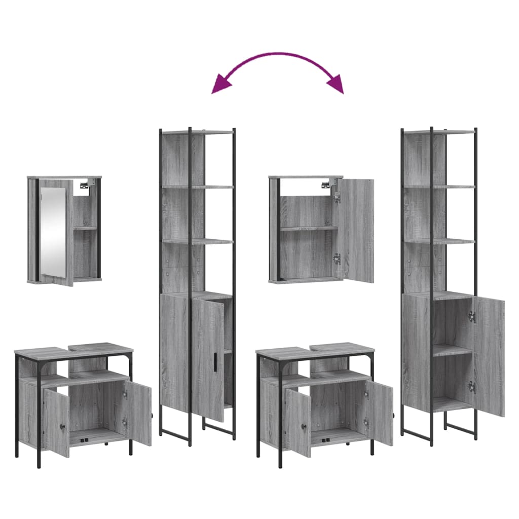 vidaXL 3 Piece Bathroom Furniture Set Grey Sonoma Engineered Wood