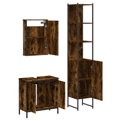 vidaXL 3 Piece Bathroom Furniture Set Smoked Oak Engineered Wood