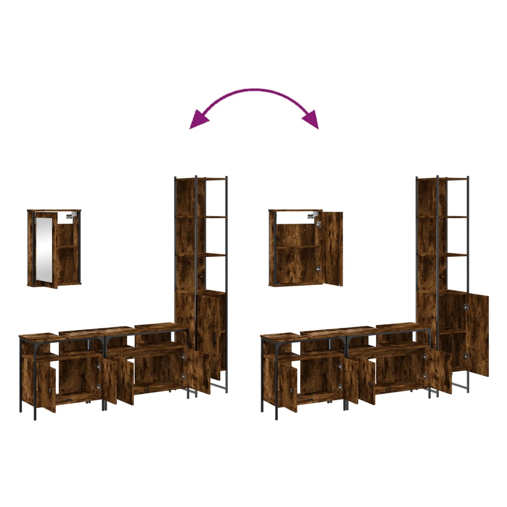 vidaXL 4 Piece Bathroom Furniture Set Smoked Oak Engineered Wood
