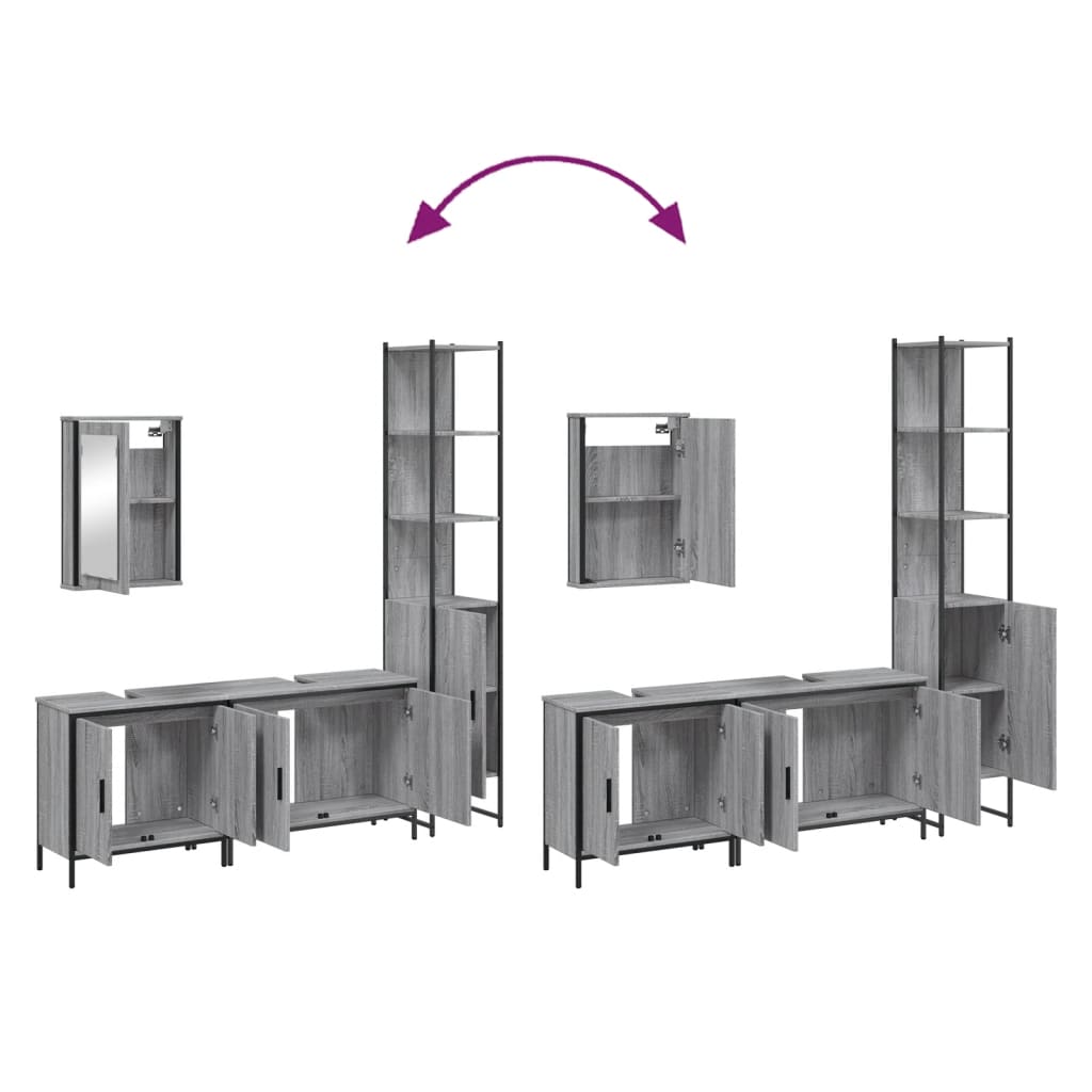 vidaXL 4 Piece Bathroom Furniture Set Grey Sonoma Engineered Wood