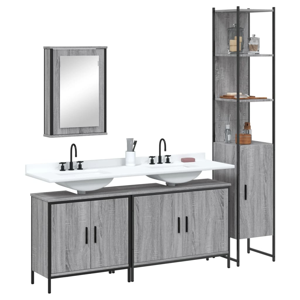 vidaXL 4 Piece Bathroom Furniture Set Grey Sonoma Engineered Wood