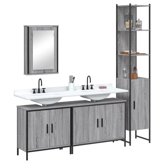 vidaXL 4 Piece Bathroom Furniture Set Grey Sonoma Engineered Wood