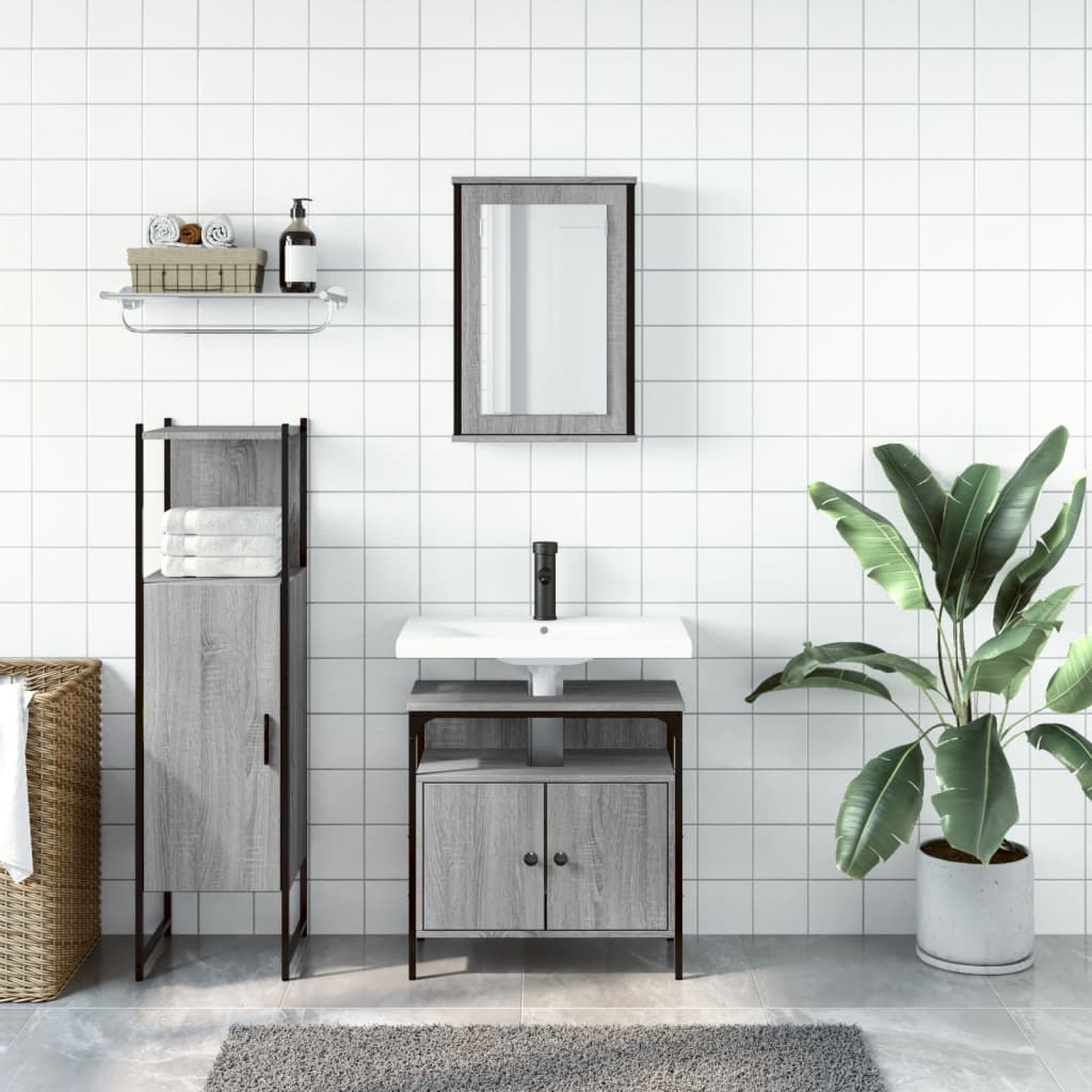 vidaXL 3 Piece Bathroom Furniture Set Grey Sonoma Engineered Wood