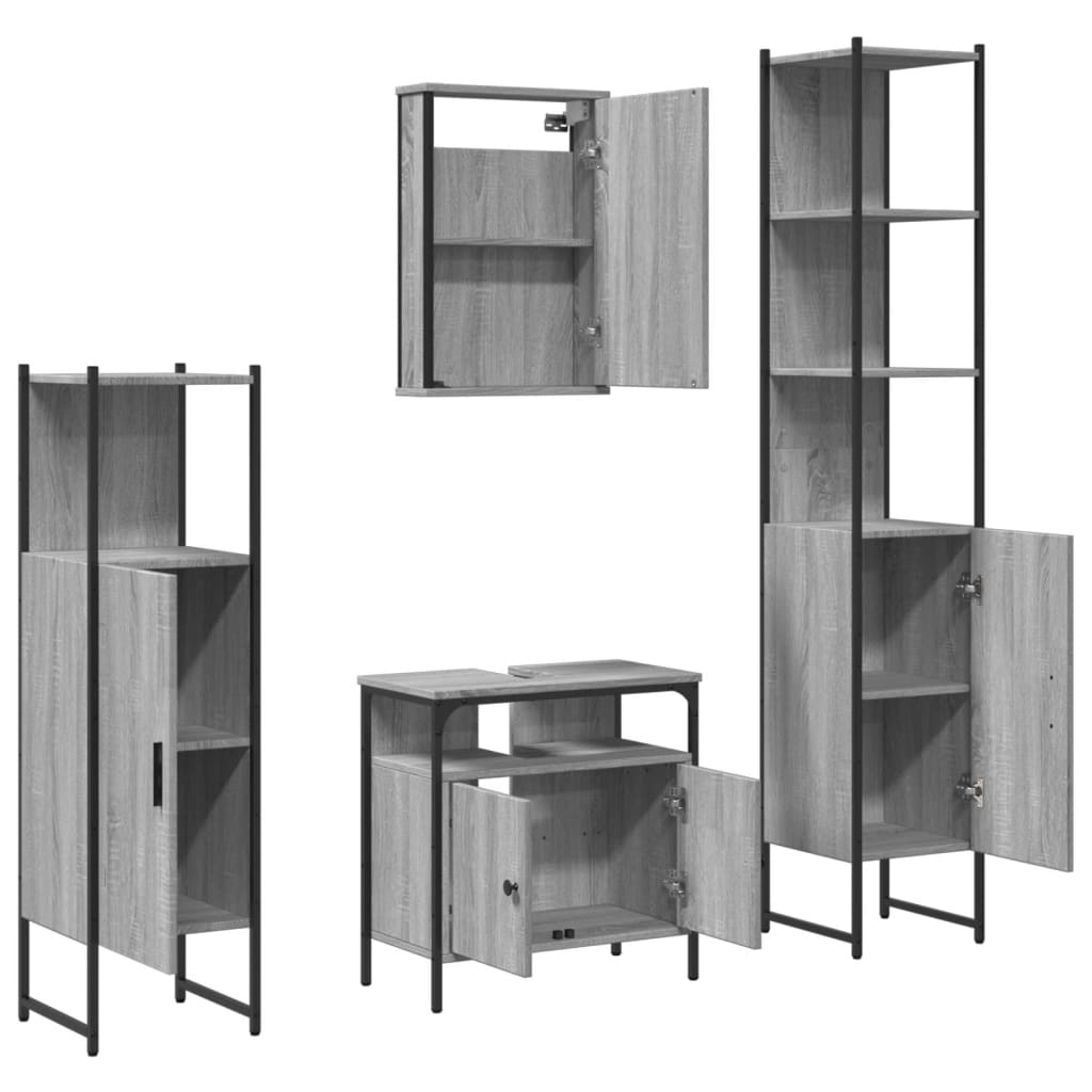 vidaXL 4 Piece Bathroom Furniture Set Grey Sonoma Engineered Wood