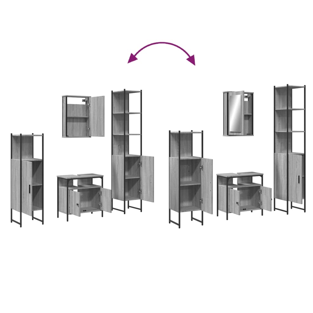 vidaXL 4 Piece Bathroom Furniture Set Grey Sonoma Engineered Wood