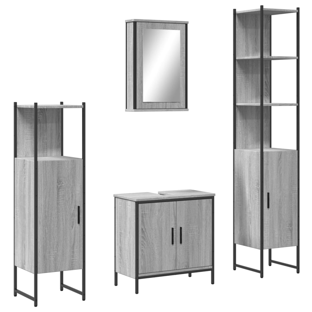 vidaXL 4 Piece Bathroom Furniture Set Grey Sonoma Engineered Wood