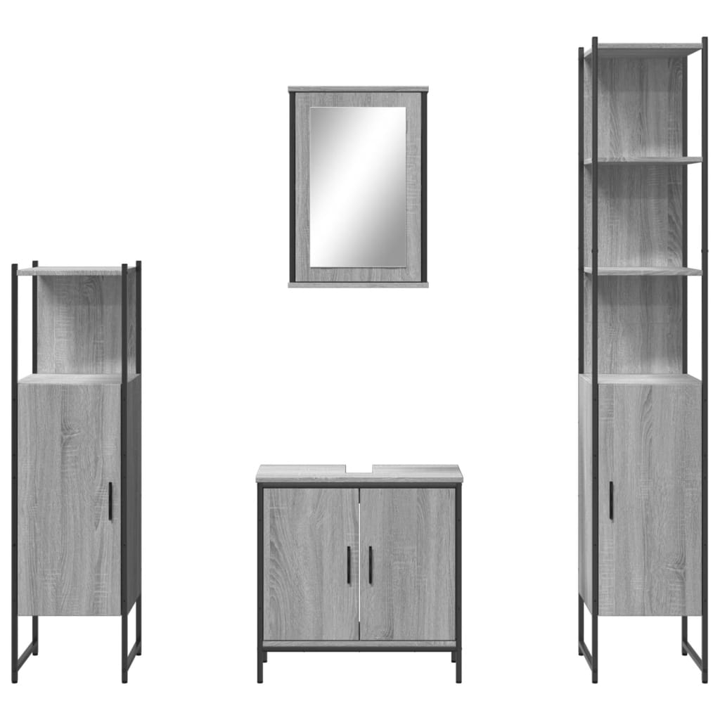 vidaXL 4 Piece Bathroom Furniture Set Grey Sonoma Engineered Wood