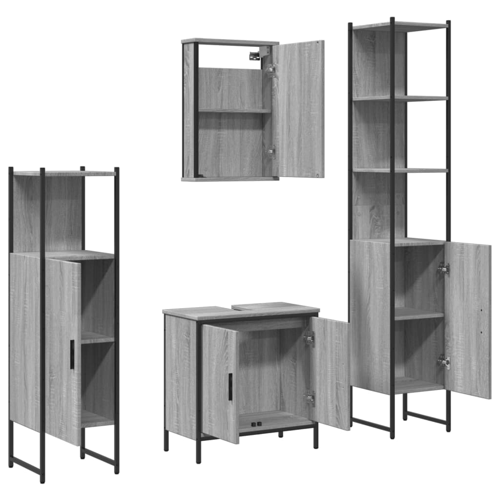 vidaXL 4 Piece Bathroom Furniture Set Grey Sonoma Engineered Wood