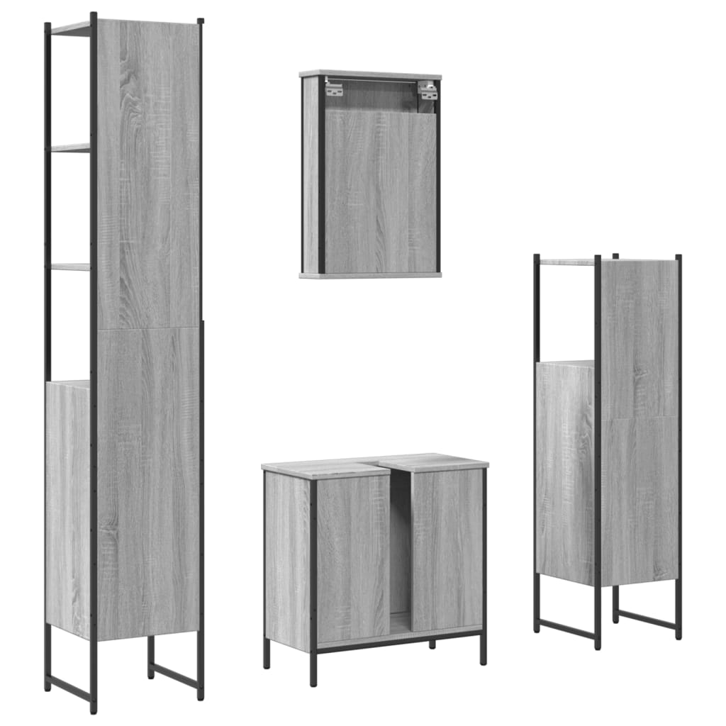 vidaXL 4 Piece Bathroom Furniture Set Grey Sonoma Engineered Wood