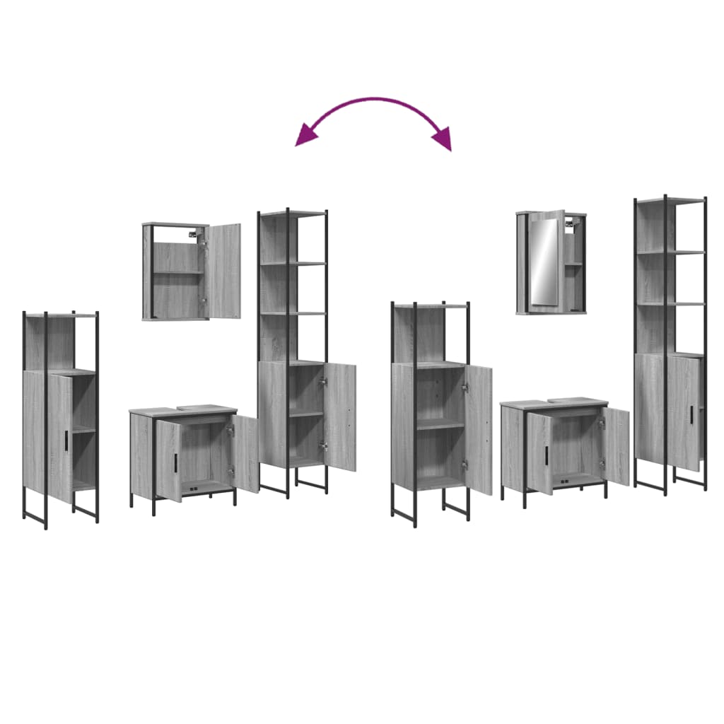 vidaXL 4 Piece Bathroom Furniture Set Grey Sonoma Engineered Wood