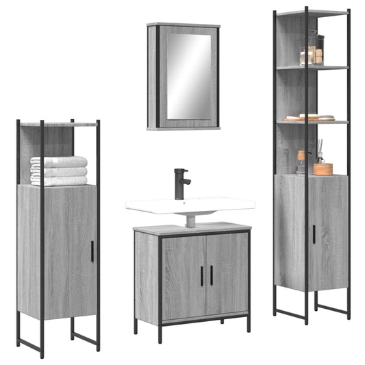 vidaXL 4 Piece Bathroom Furniture Set Grey Sonoma Engineered Wood