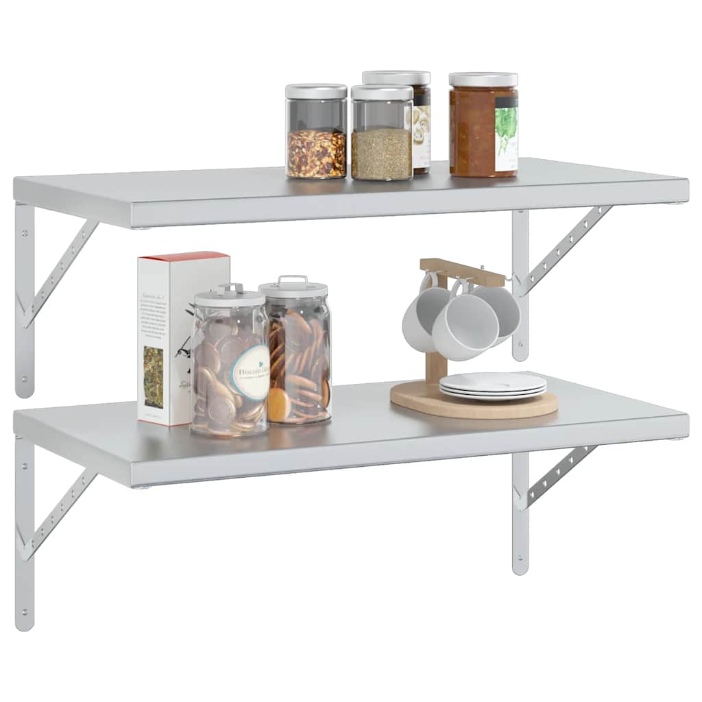 vidaXL Wall Shelves 2 pcs 75x40 cm Silver Stainless Steel
